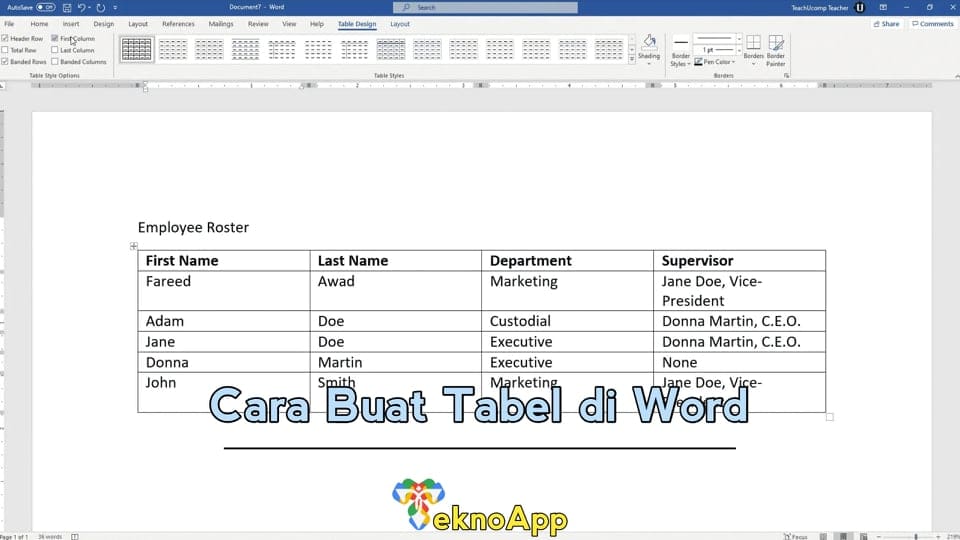 cara buat tabel di word