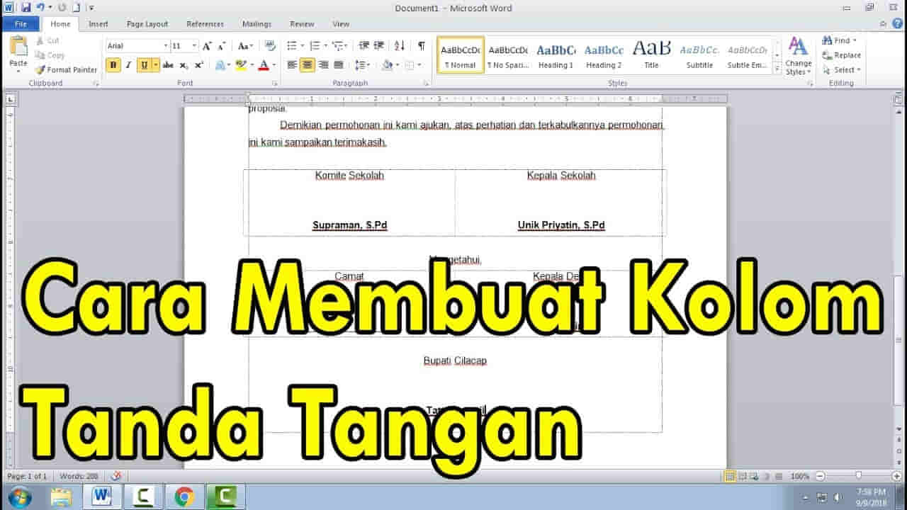 cara membuat kolom tanda tangan di word