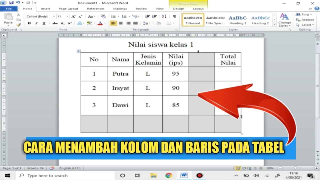 cara menambah kolom di word