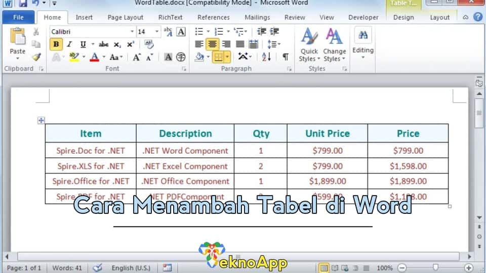 cara menambah tabel di word