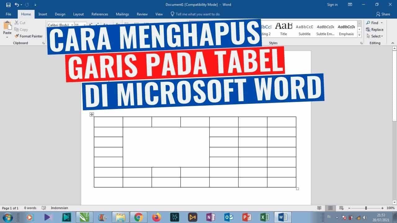 cara menghapus garis tabel di word