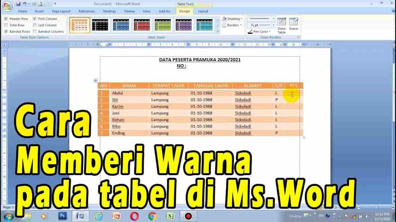 cara mewarnai tabel di word