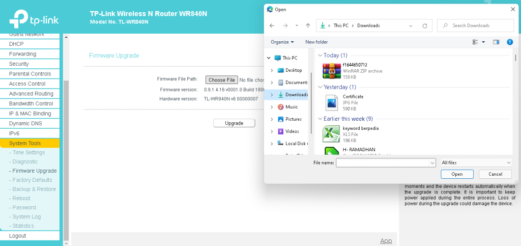 Downgrade Firmware TP-Link WR840N