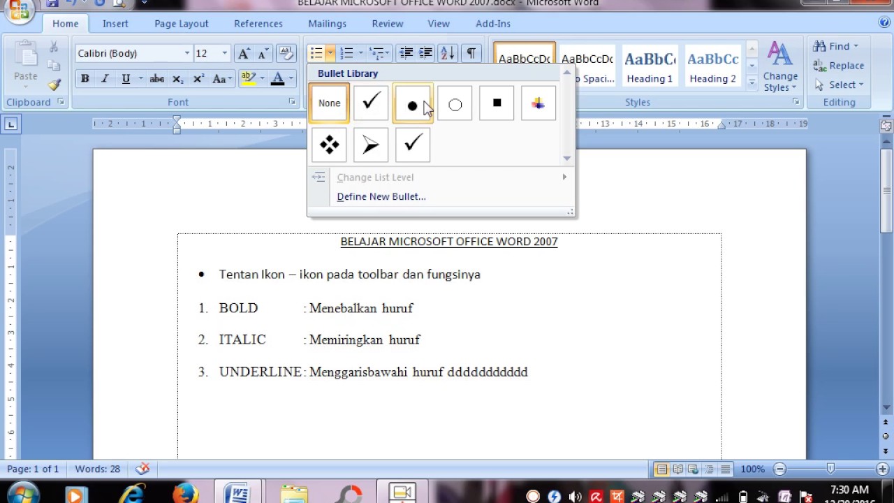 Ikon Microsoft Word Serta Fungsinya