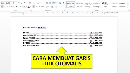 Cara Membuat Garis Titik Titik di Word